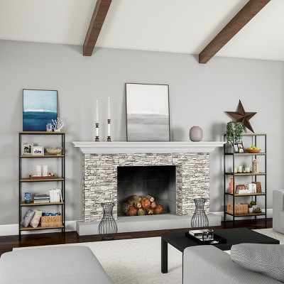 Industrial Black Steel and Wood 5-Tier Bookshelf