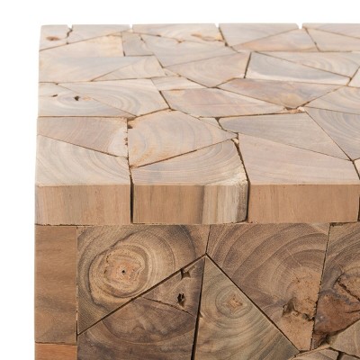 Reclaimed Teak Mosaic 12" Square Stool in Medium Oak Finish