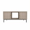 Homy Casa Modern Coffee Table with Woven Panel Doors and Open Storage, Oak - 4 of 4