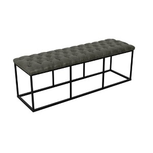 Draper Ottoman with Button Tufting Gray - HomePop: Upholstered Metal Frame, Living Room Seating - 1 of 4