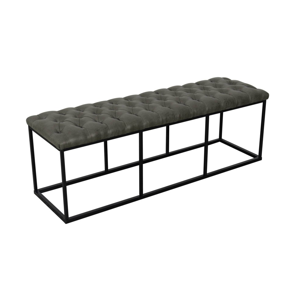 Draper Ottoman with Button Tufting Gray - HomePop: Upholstered Metal Frame, Living Room Seating