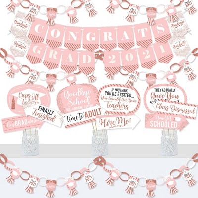 Big Dot of Happiness Rose Gold Grad - Banner and Photo Booth Decorations - 2021 Graduation Party Supplies Kit - Doterrific Bundle