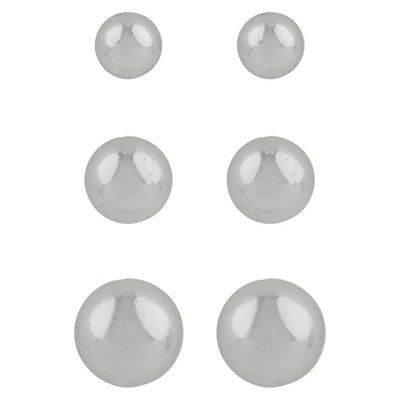 Sterling Silver Button Trio Ball Earring - Silver