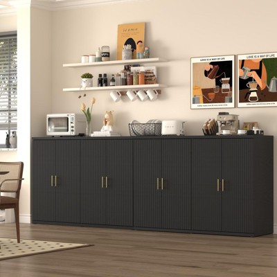 Brafabhome Accent Fluted Sideboard Buffet Cabinet with 4 Doors, Modern Credenza Storage Cabinet with Adjustable Shelves for Living Room Dinning Room