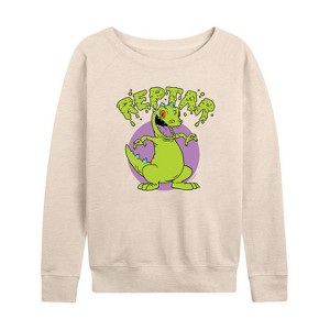 Women's - Rugrats - Reptar Slime Lightweight French Terry Wide Neck Long Sleeve Shirt - 1 of 4