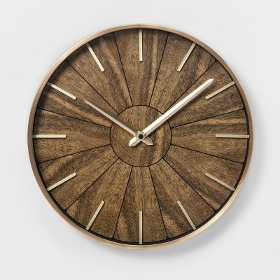 16" Segmented Walnut Finish Brass Wall Clock Brown - Project 62™