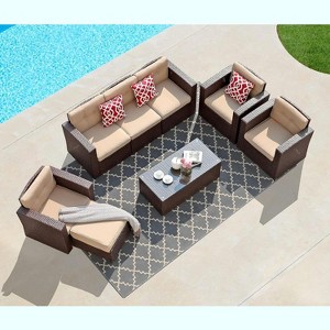 SUGOLD Super Patio 6 Piece Outdoor Patio Furniture Set, Patio Conversation Sets, All-Weather PE Wicker Outdoor Sectional Sofa with Ottoman, Tempered - 1 of 1