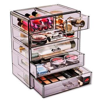 Sorbus Acrylic Makeup Organizer and Storage Case for Makeup & Jewelry - Purple (4 Large, 2 Small Drawers)