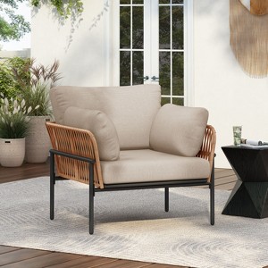 Okak  36"W x 17"H Modern Patio Accent Chairs Wide Armchairs with 2 Extra Pillows,Set of 1/2,Outdoor Club Chairs for Porch,Garden&Backyard - 1 of 4