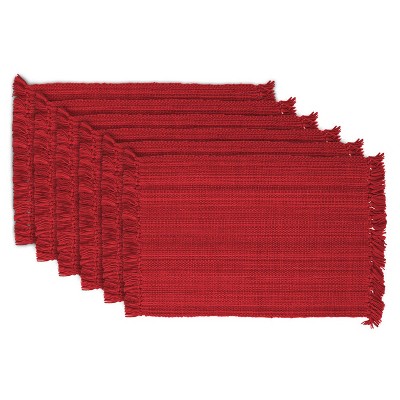 Set of 6 Variegated Fringe Placemat Red - Design Imports