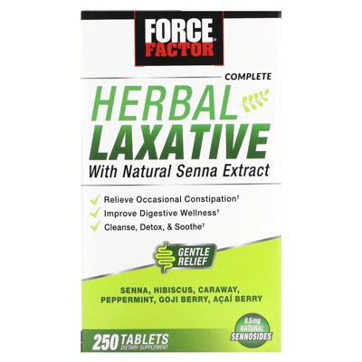 Force Factor Complete Herbal Laxative with Natural Senna Extract, 250 Tablets