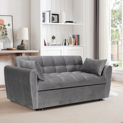 NicBex 65 Inch Sofa Bed,Modern 3-in-1 Foldable Loveseat Sofa with 2 Pillows,Upholstered Velvet Couch for Living Room,Bedroom,Lounge