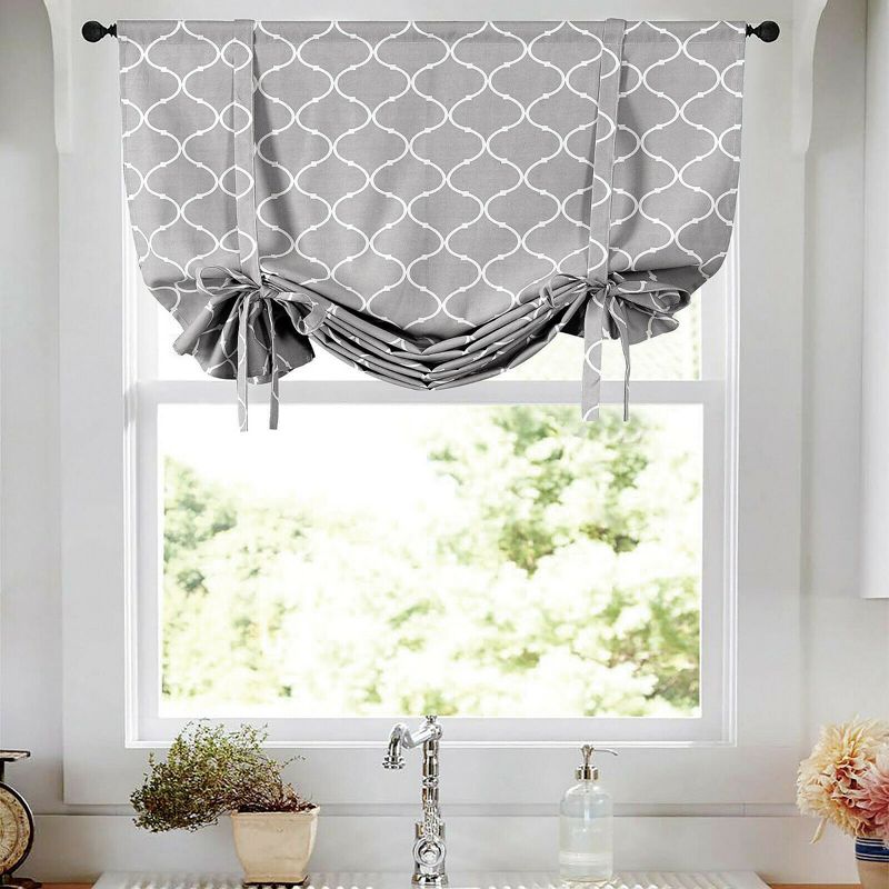 Kate Aurora Gray & White Lattice Clover Ultra Luxurious Single Tie Up Window Curtain Shade - 42 in. W x 63 in. L, 1 of 7