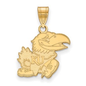Black Bow Jewelry 14k Yellow Gold Plated Sterling Silver Kansas Jayhawks NCAA Medium Pendant - 1 of 3
