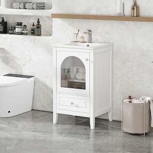 VYNXARIA 20" Bathroom Vanity with Sink, Bathroom Cabinet with Soft Closing Glass Door, A Drawer, White - 1 of 4