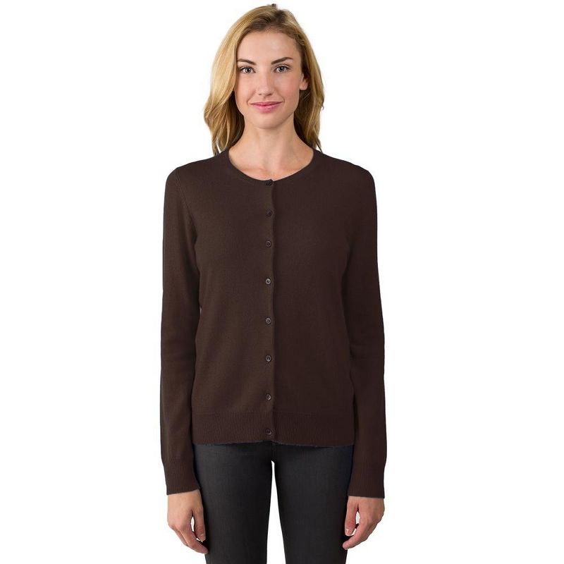 JENNIE LIU Women's 100% Cashmere Button Front Long Sleeve Crewneck Cardigan Sweater, 1 of 3