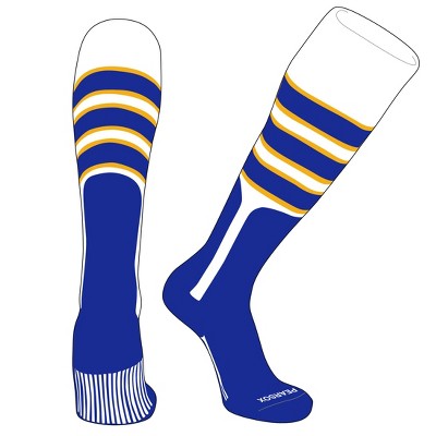 PEAR SOX OTC Baseball Softball Stirrup Socks (C, 9in) White, Gold, Royal (M)