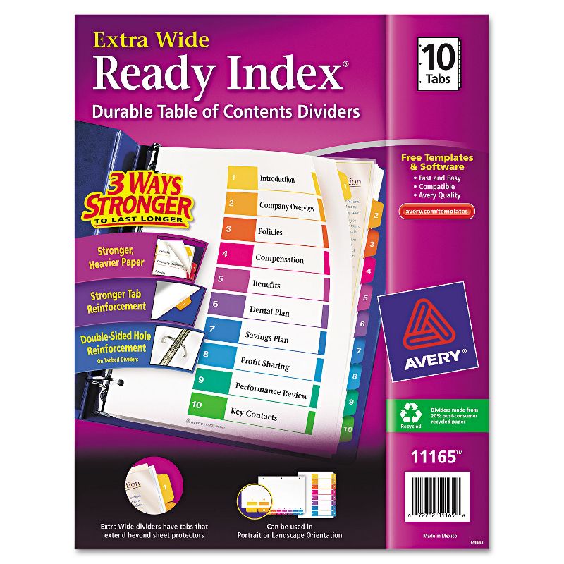 Avery Ready Index Customizable Table of Contents Asst Dividers 10-Tab 11 x 9 1/2 11165, 1 of 9