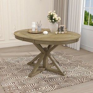 LOVMOR Retro Round Extendable Dining Table with 12" Leaf Wood Kitchen Tables, Adjustable length 42" to 54, for Kitchen, Restaurant, Natural Wood Wash - 1 of 4