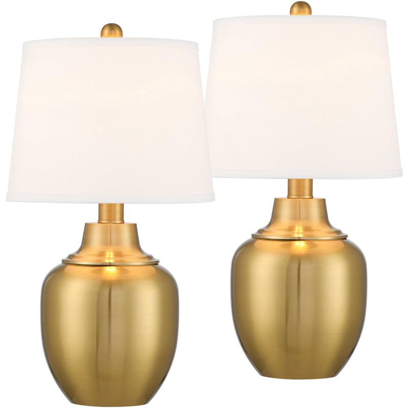 360 Lighting Becca 22" High Urn Small Modern Accent Table Lamps Set of 2 Gold Brass Finish Metal White Shade Living Room Bedroom Bedside Nightstand, 1 of 9