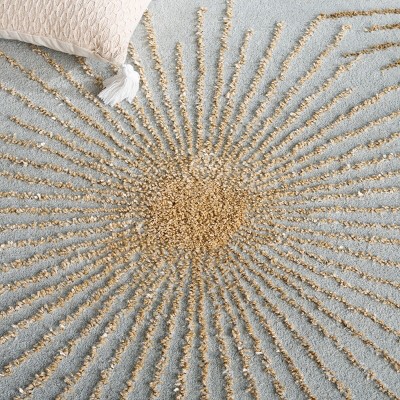 Handmade Light Blue and Multi Wool Square Rug