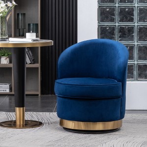 Velvet Upholstered Contemporary Swivel Accent Chair with Thick Foam Cushion, Rounded Design and Polished Gold Base - 1 of 4