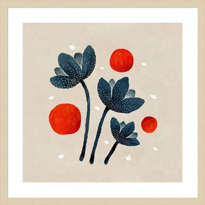 Blue Flowers II Abstract Framed Print with Natural Frame