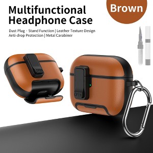 HTUTWOO for Airpods 4 Leather Case, All-Round Headphone Protective Cover, With Hidden Bracket, Magnetic Lock, Cleaning Kit for Man Women - 1 of 4