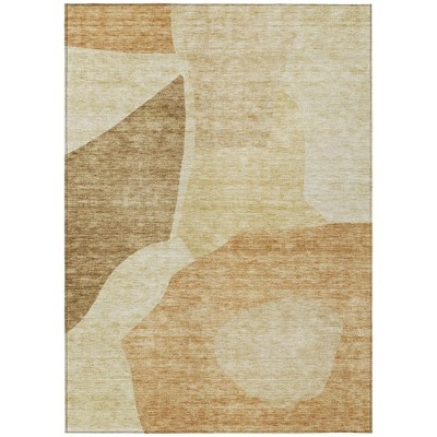 Beige Copper And Brown Abstract Washable Indoor Outdoor Area Rug