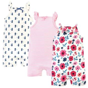 Touched by Nature Baby Girl Organic Cotton Rompers 3pk, Garden Floral Flutter