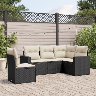 vidaXL Garden Sofa Set Black PE Rattan, Powder-Coated Steel Large