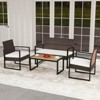 Tangkula Set of 4 PE Rattan Patio Conversation Set Outdoor Porch Chairs Loveseat with Coffee Table and Soft Cushions Metal Frame - 2 of 4