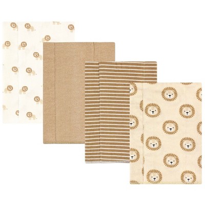 Hudson Baby Cotton Flannel Burp Cloths, Brave Lion 4-Pack, One Size