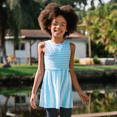 Lands' End Kids Tunic Tank Top - Small - Light Blue Stripe