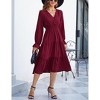 Women's Casual Wrap V Neck Midi Dress Long Sleeve Smocked Waist Tiered A Line Pleated Flowy Long Dress - 2 of 4