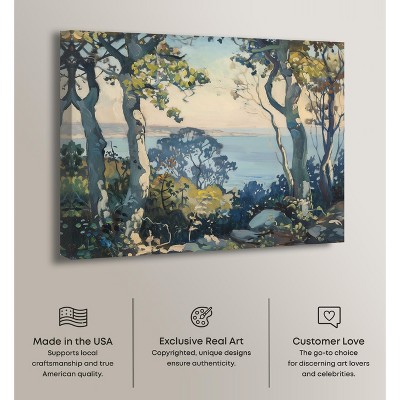 Forest Shoreline Landscape Canvas Art in Blue and Green, 20" x 16"