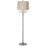 360 Lighting Chandelier Floor Lamp 62.5" Tall Brushed Nickel Chrome Crystals Natural Linen Fabric Drum Shade for Living Room Reading Bedroom