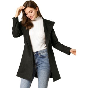 INSPIRE CHIC Women's Winter Lapel Hooded Wrap Belted Long Coat with Pockets - 1 of 4