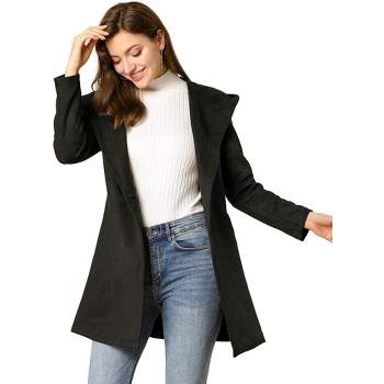Allegra K Women's Winter Lapel Hooded Wrap Belted Long Coat with Pockets