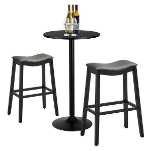 Tangkula 3 Pieces Pub Dining Table Set Round Bar Table w/ 2 Upholstered Saddle Stools - 1 of 4
