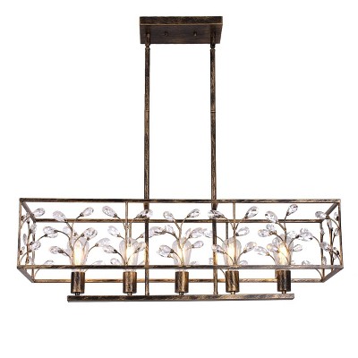 LLHZSY 5-Light Vintage Pendant Ceiling Lights Farmhouse Industrial Chandelier With Crystal Flower-35 2/5"