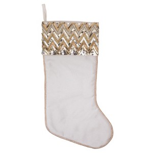 FIONECA The Holiday Aisle? 19" White Chevron Sequin Christmas Stocking - 1 of 4