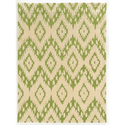 1'10"x2'10" Trio Collection Geo Ikat Spring Accent Rug Green/Ivory - Linon