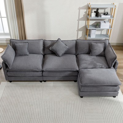 NicBex Sectional Sofa with Ottoman & 5 Pillows 3 Seat L Shaped Modular Sofa for Living Room & Apartment