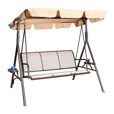 Weather Resistant Outdoor 3 Person Porch Patio Swing Bench With Canopy