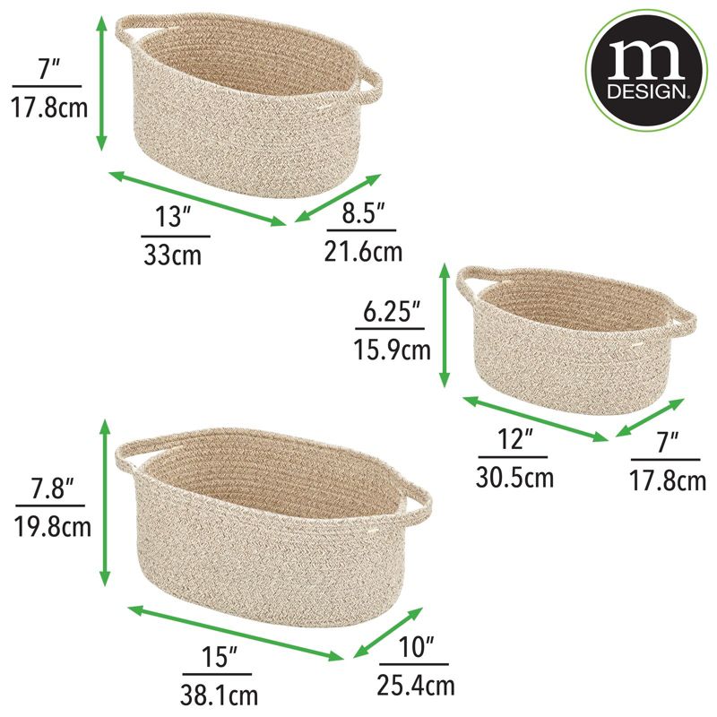 mDesign Casual Woven Cotton Rope Bathroom Basket with Handles, Set of 3, 4 of 9