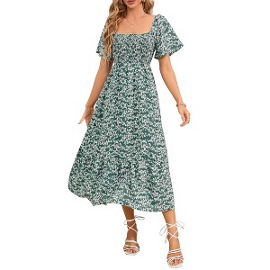 Women's Maternity Dress Casual Summer Square Neck Smocked Maxi Dress Short Sleeve for Baby Shower Photoshoot - 1 of 4