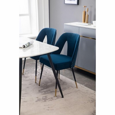 NicBex Velvet Dining Chairs Set of 2, Nailheads Metal Legs, Comfy Upholstered Kitchen Chairs for Modern Living/Dining Room
