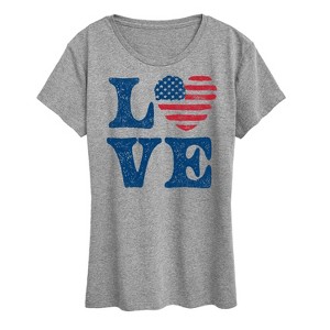 Women's - Instant Message - Vintage Love American Flag Heart Short Sleeve Graphic T-Shirt - 1 of 4
