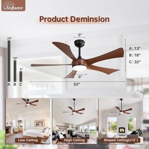52 Inch High CFM Modern Ceiling Fan with Lights and Remote for Bedroom Living Room Farmhouse Patio Porch Reversible DC Motor Noiseles - 1 of 4